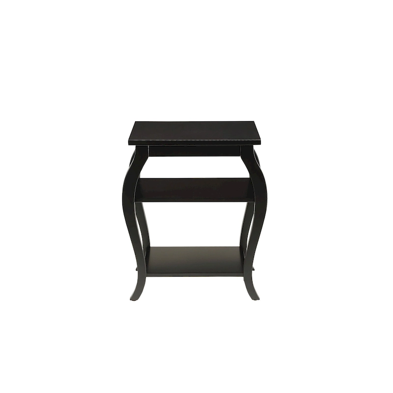 HomeRoots 23 Black Wood Bow Leg End Table With Two Shelves - 20 W x 18 D x 23 H