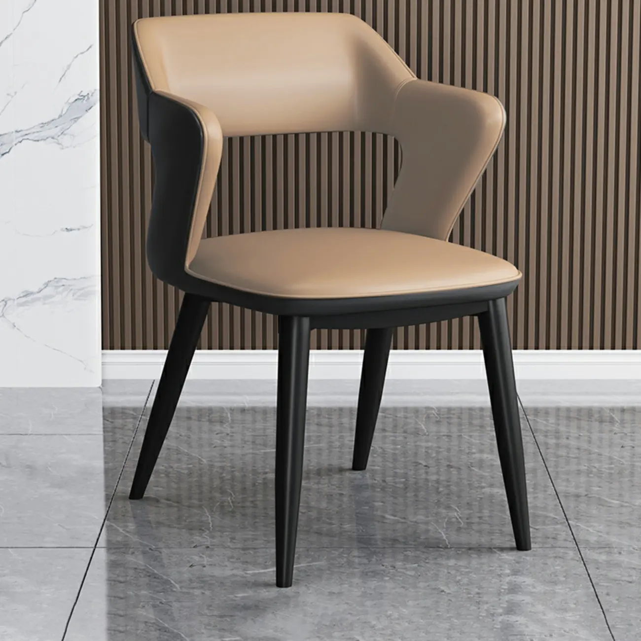 Modern Armchair Open Back Faux Leather Dining Chair