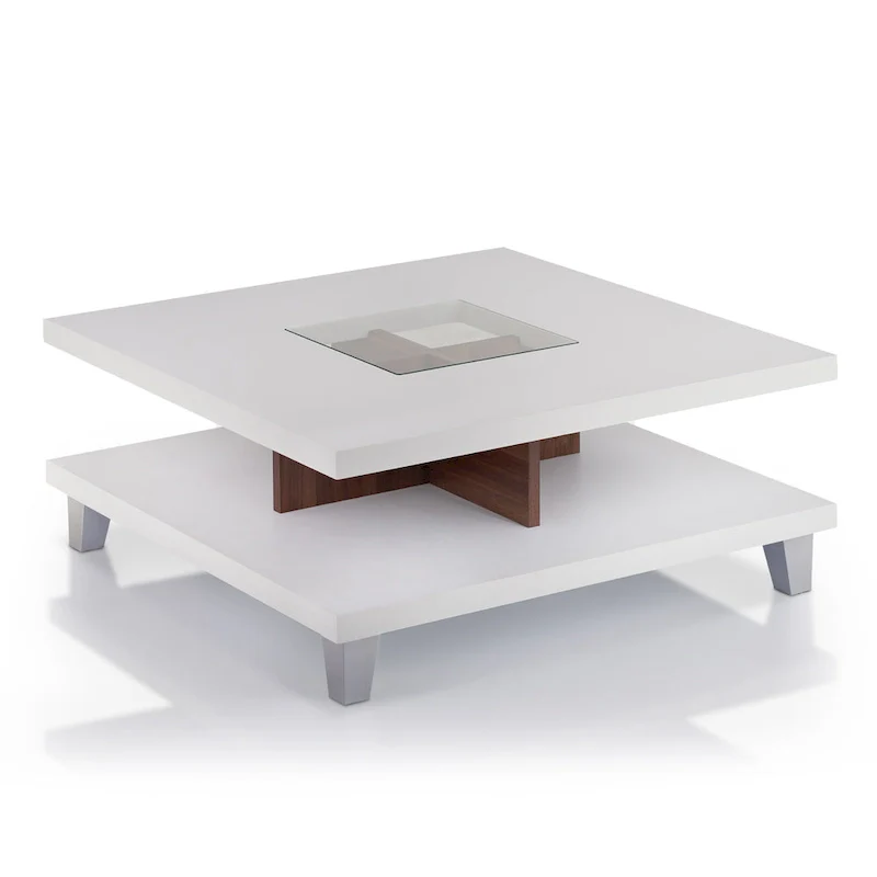 Sele Modern White 32-inch Glass Insert Low-Profile Coffee Table by Furniture of America
