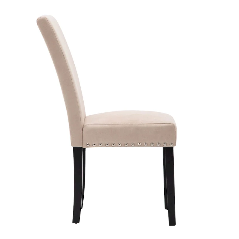 Fabric Upholstered Nailhead Trim Parsons Dining Chairs Terry Cloth Set of 2