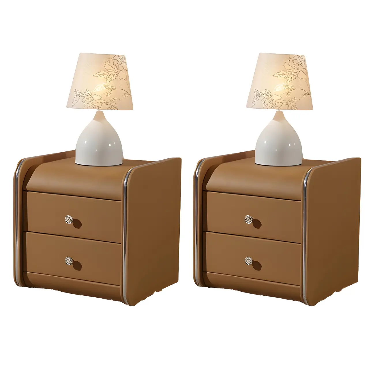 Luxurious Glossy Leather Wooden 2 Drawer Black Nightstand