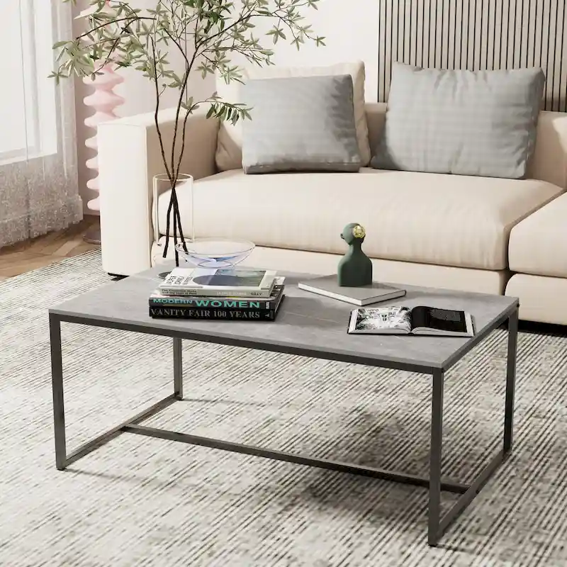 Frame Coffee Table Rectangular Cocktail Table Marble Metal Sofa Table