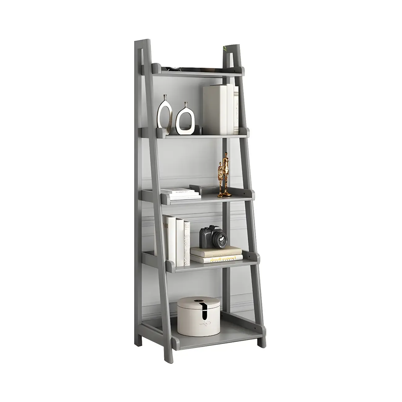 Scandinavian Wood Walnut 5-Tier Ladder Bookcase