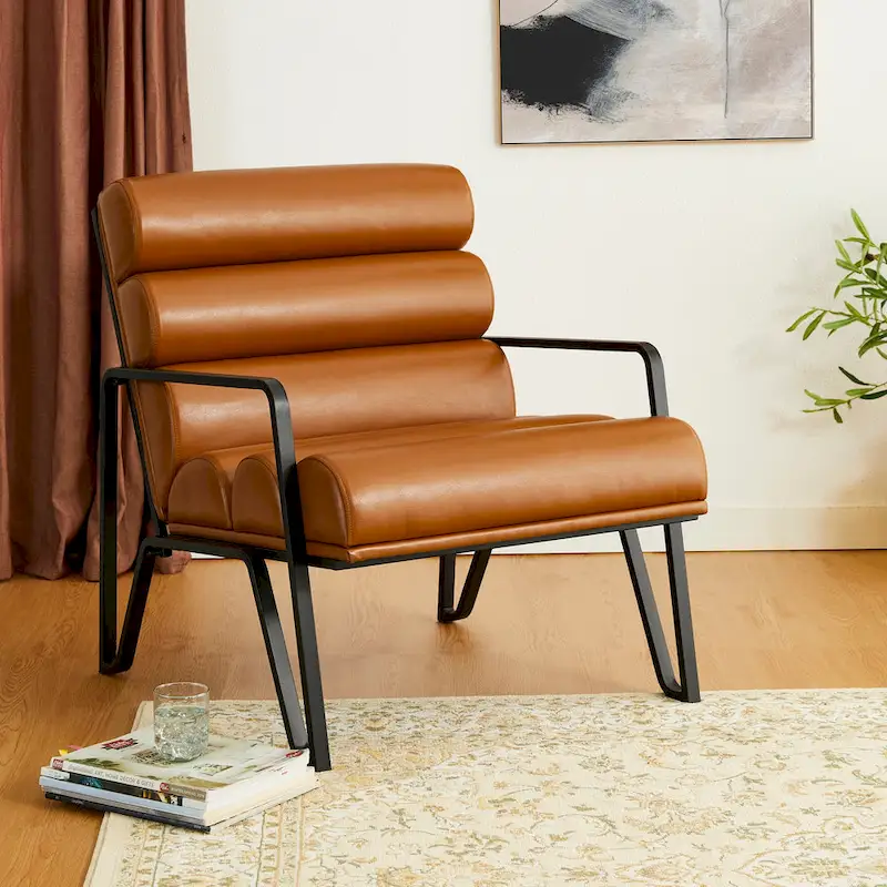 26.75W Modern Comfy PU Leather Accent Chair with Metal Frame