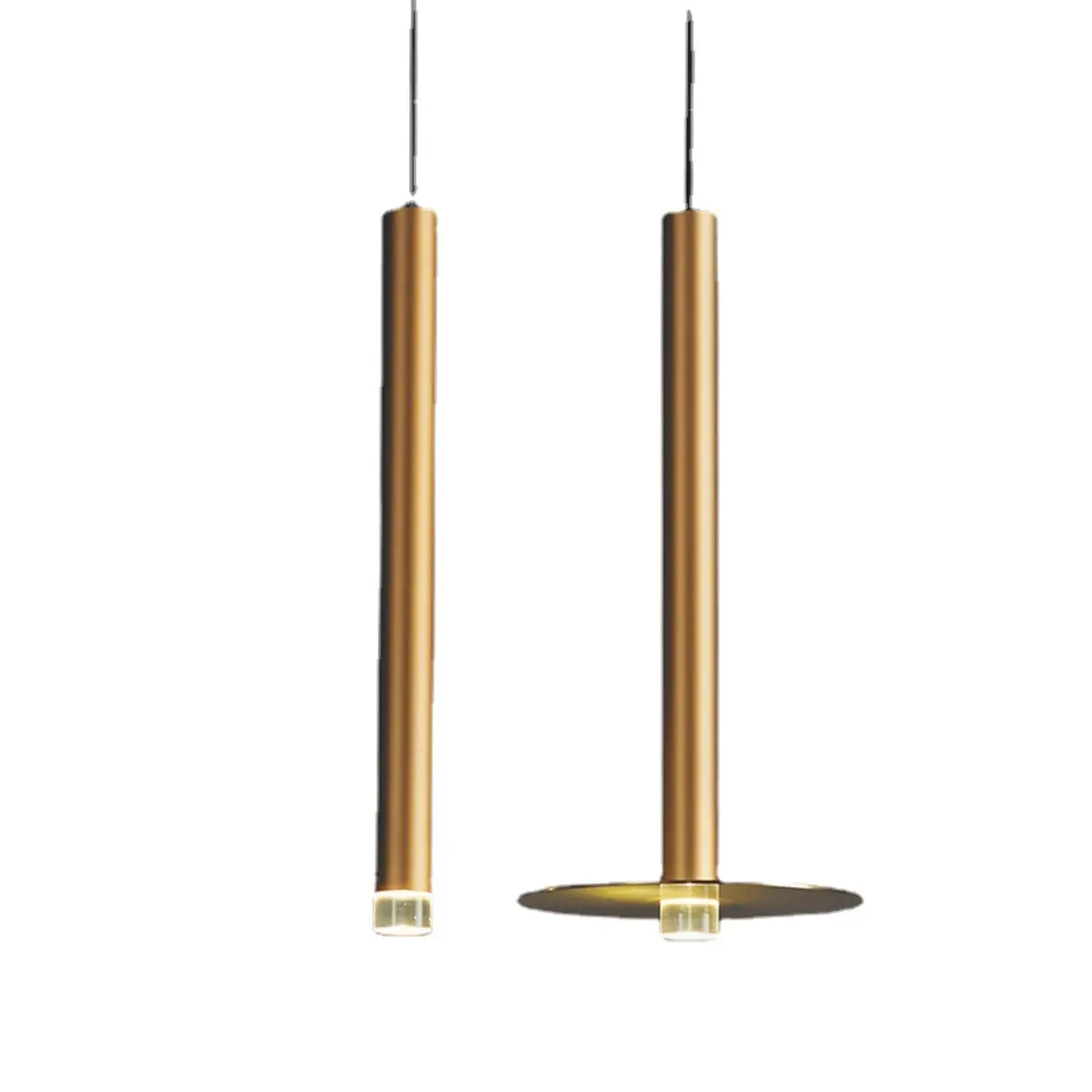 Modern Slim Gold Cylinder LED Dining Pendant Light