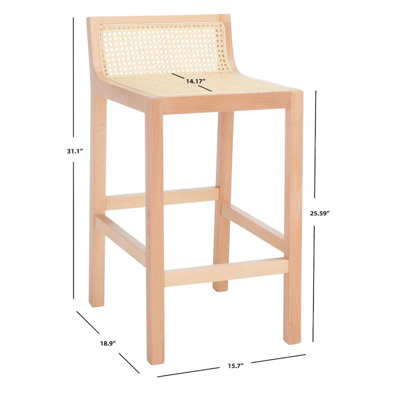 SAFAVIEH Carry Low Back Cane Counter Stool - 16 W x 19 D x 31 H - 16Wx19Dx31H