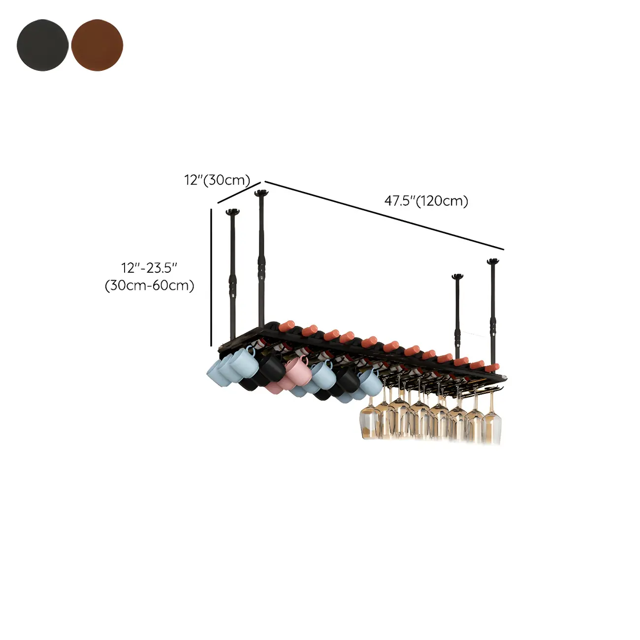 Industrial Metal Hanging Wine Rack with Glass Holder