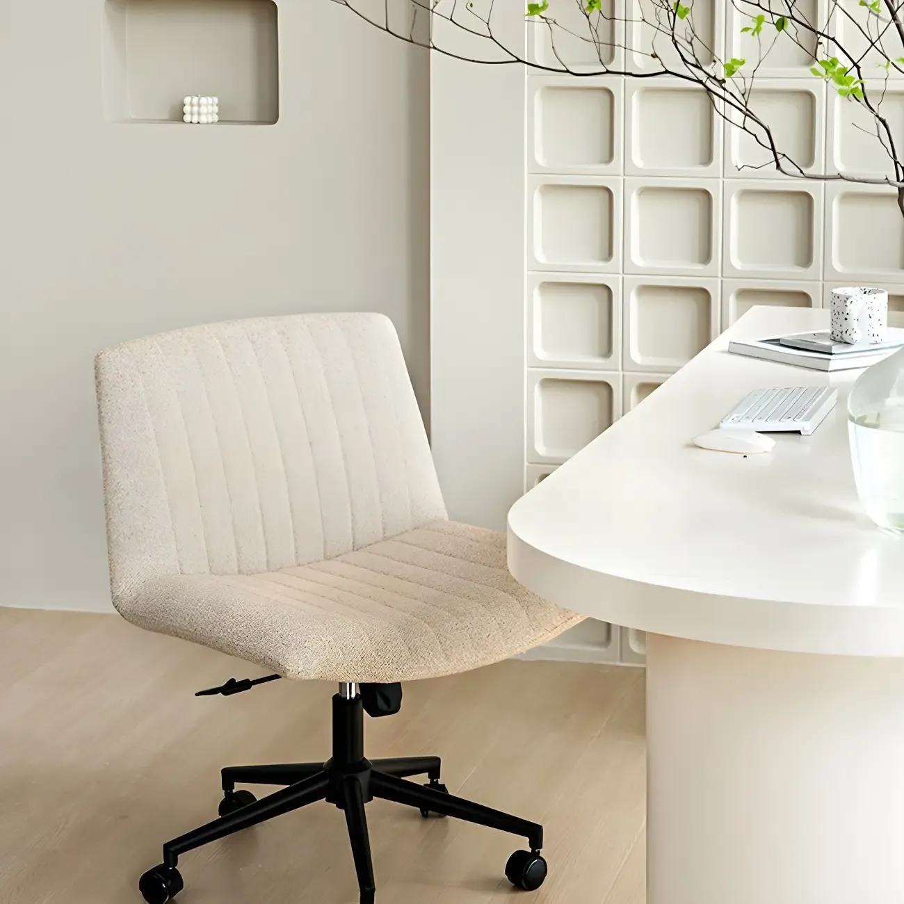 Modern Cream Leather Adjustable Swivel Side Chair