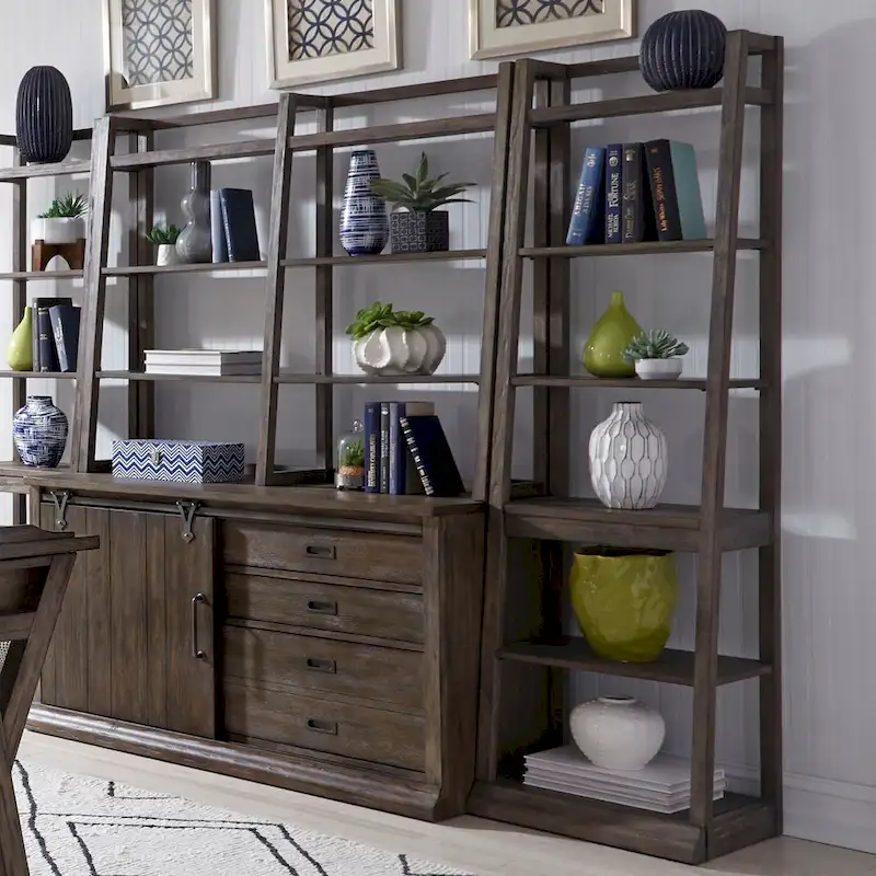 Stone Brook Rustic Saddle Leaning Bookcase