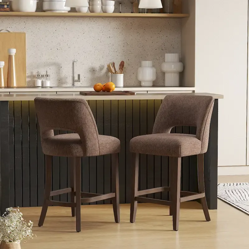 Set of 2 Wooden Bar Stools with Footrest