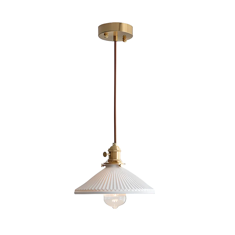 Modern Gold Metal Ribbed White Ceramic Pendant Light