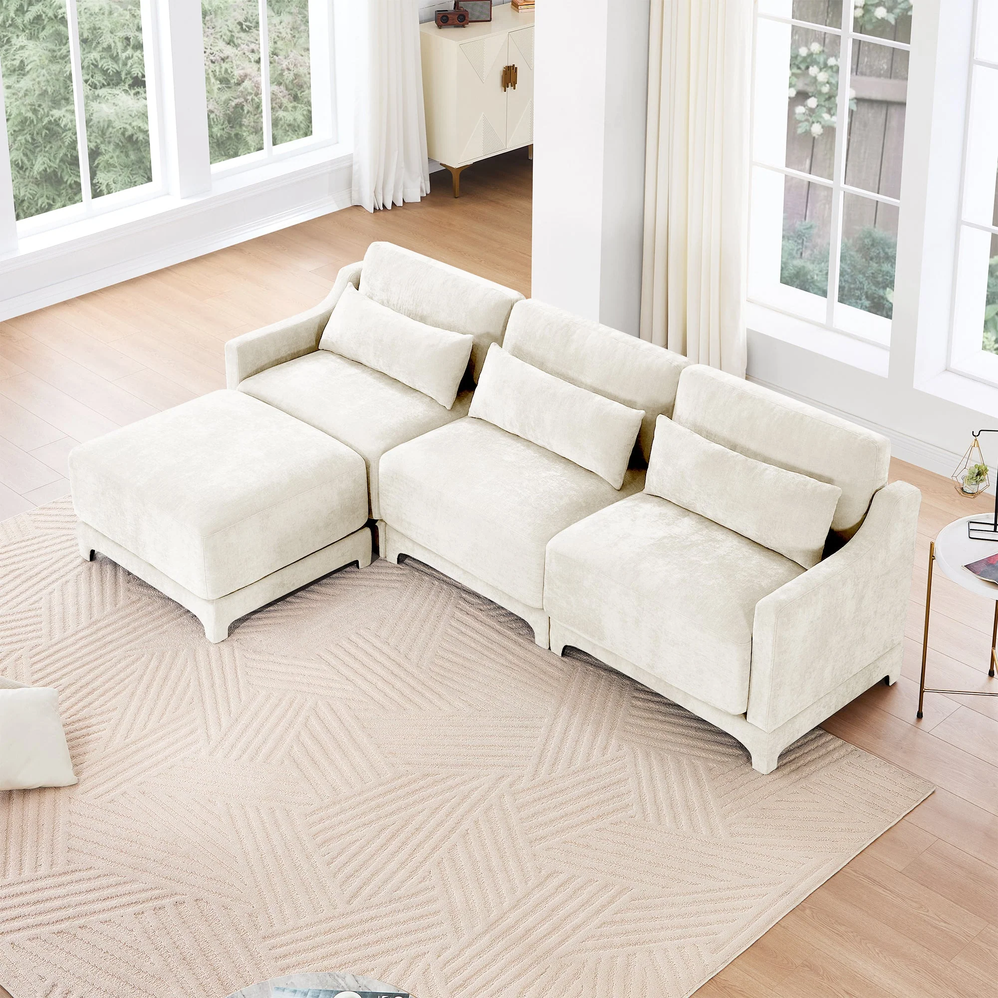 Walker Edison | High-Resilience Foam Chenille Sectional Sofa with Ottomans