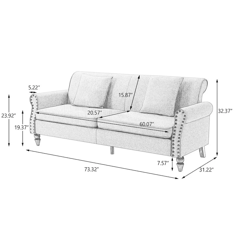 Modern 73 Nailhead Trim Loveseat Sofa