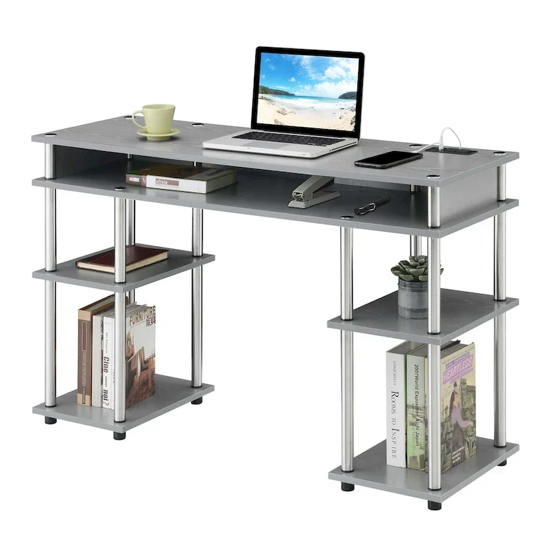 Designs2Go No Tools Student Desk with Charging Station and Shelves