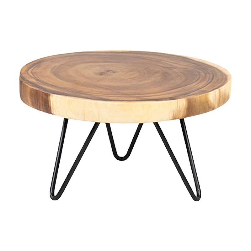 Natural Solid Wood And Black Metal Cake Plate Riser by East at Main