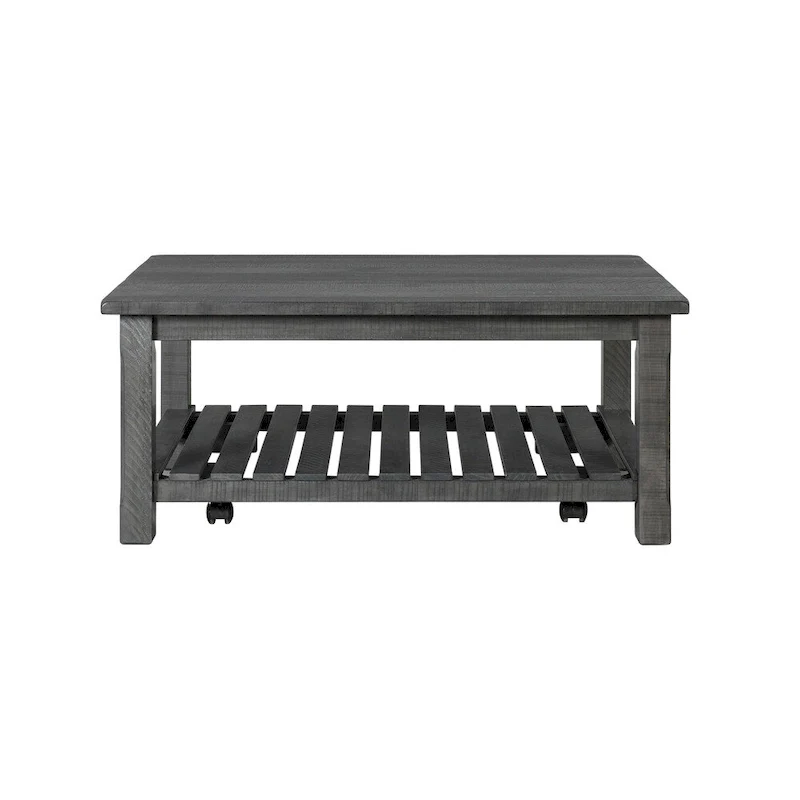 Farmhouse Coffee Table with Bottom Shelf, Grey/Espresso/White/Black/Honey, Pine Wood