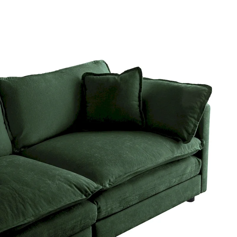 3-Piece Modular Chenille Upholstered L-Shaped Sectional Sofa with Ottoman