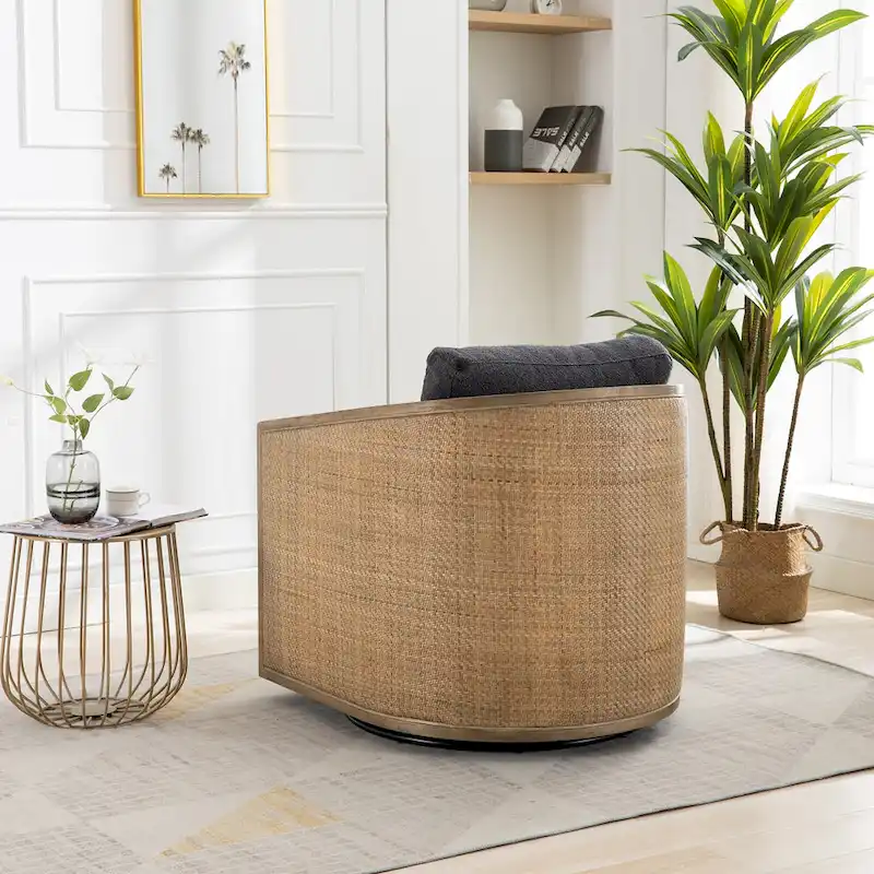 Carbon Black 30.12 Upholstered 360 Swivel Barrel Chair with Sturdy Hardwood Frame