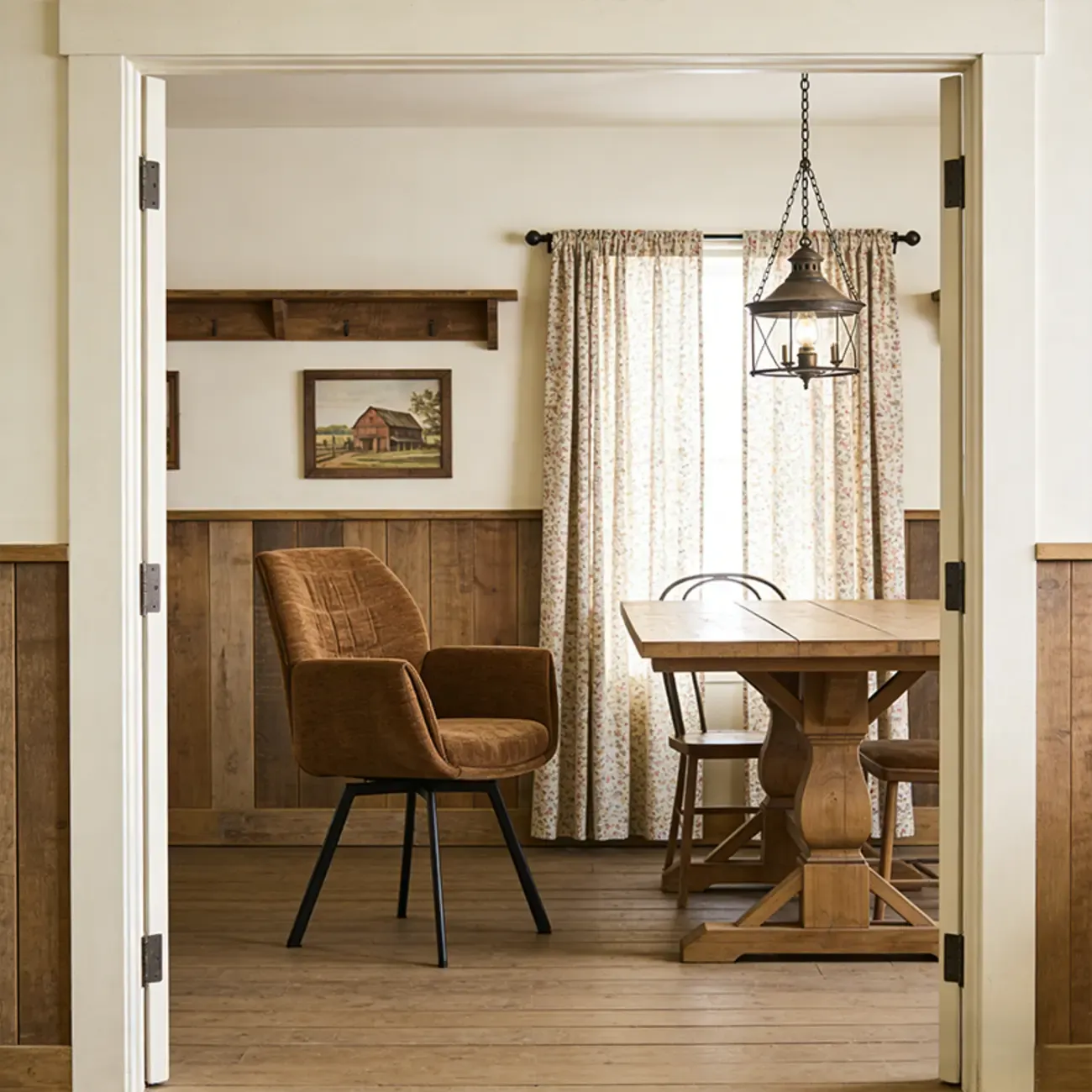 Brown Curved Back Chenille Arm Chair Dining Chairs