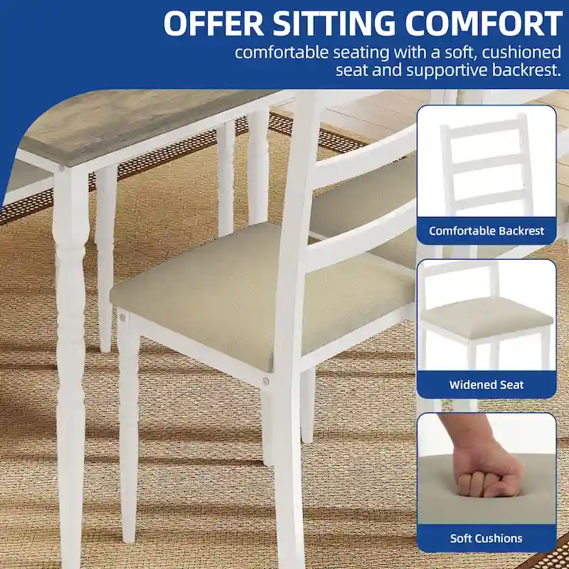 Farmhouse Dining Table Set with 4 Chairs Rectangular Dining Set Roman Column Style Kitchen