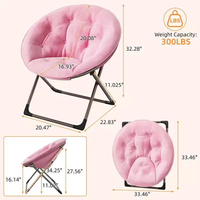Comfy Saucer Chairs, Folding Reading Lounge Chair, Cozy Faux Fur Living Room Chair with Soft Thick Padded Seat Metal Frame, Modern Style Home