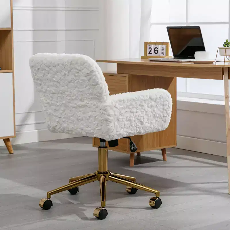 Okak Velvet Office Chair, Desk Chair with Golden Metal Base, Swivel Chair with Adjustable Height for Office, Home