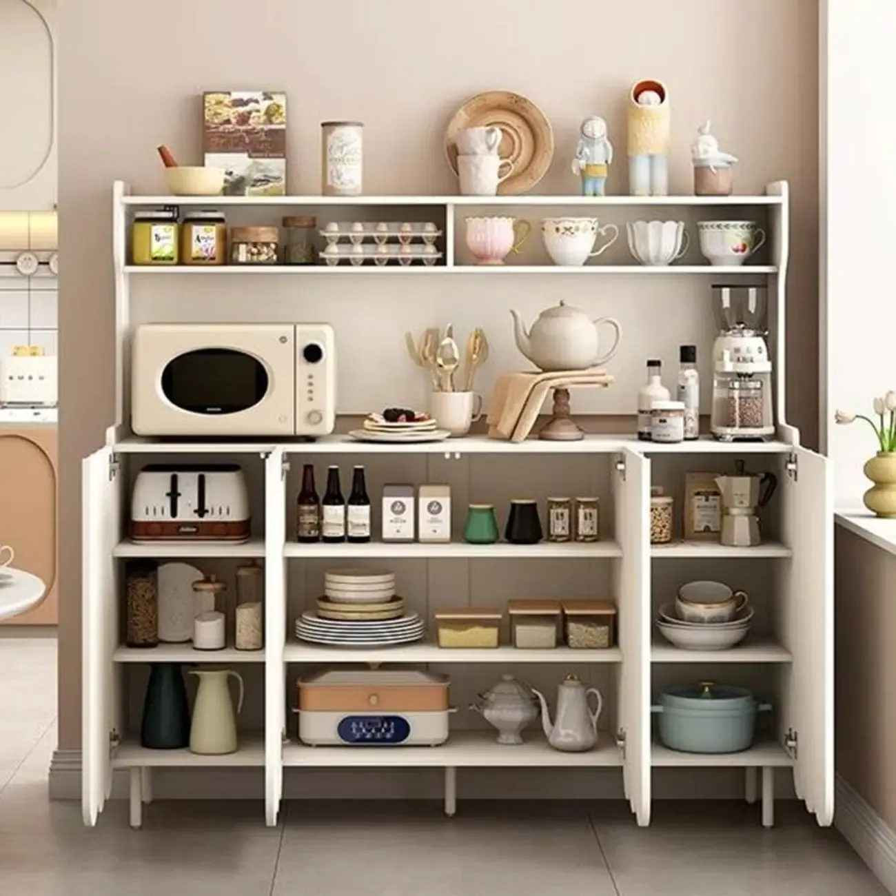 Modish Cream Wood Narrow Sideboard