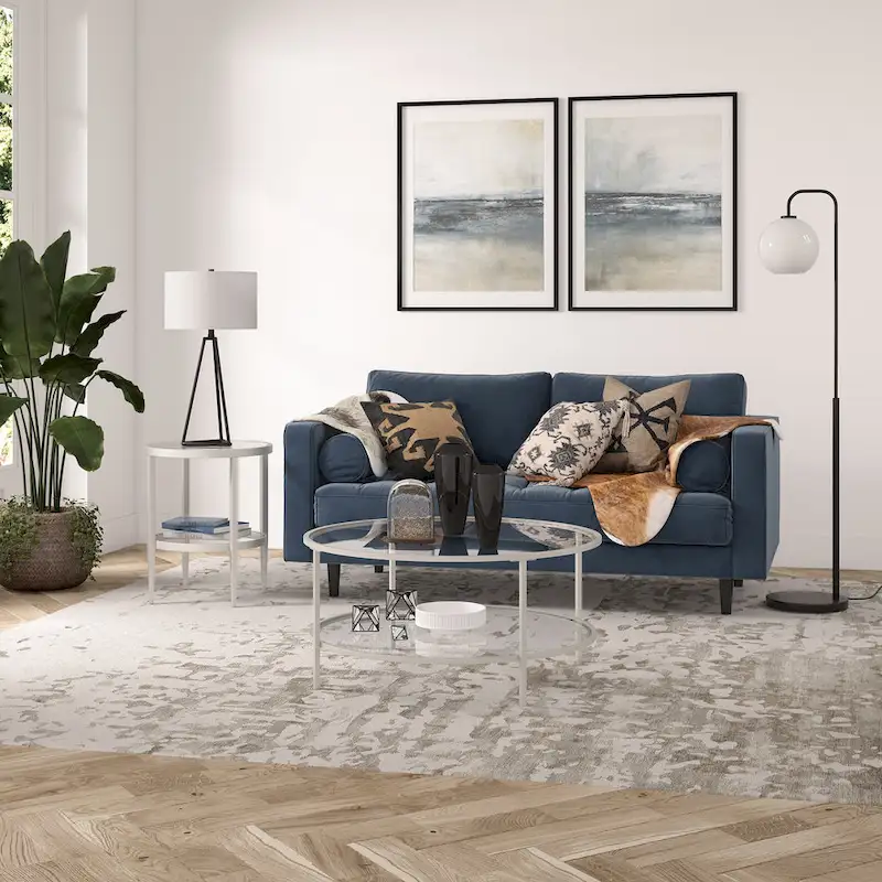 Hera 19.63 Wide Round Side Table with Clear Glass Shelf