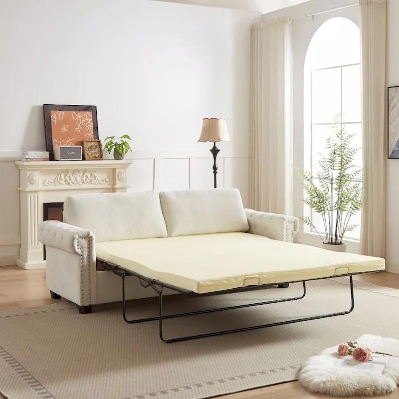 83.8  Convertible 2-in-1 Pullout Polyester Sleeper Sofa Bed