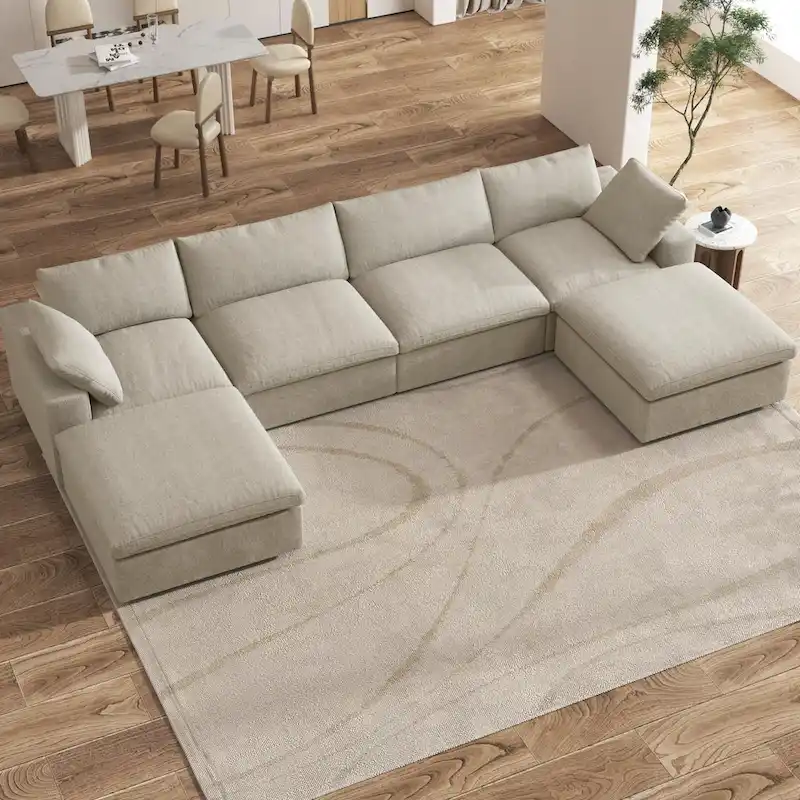 Large Modular Sectional Sofa Down Filled U-Shaped 4 Seater with 2 Ottoman