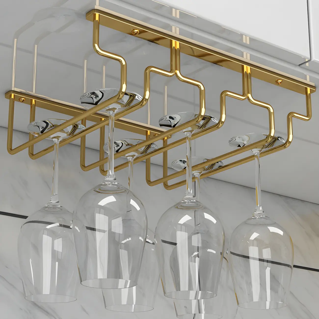 Gold Rectangular Hanging Metal Wine Glass Rack