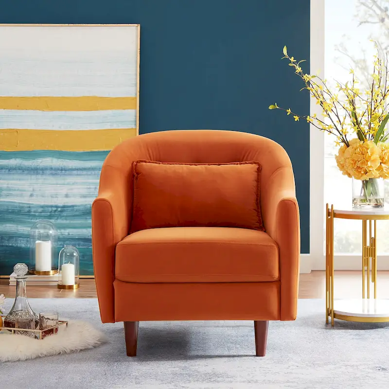 VANOMi 28.34 Accent Armchair, Velvet Barrel Chair with Solid Wood Legs
