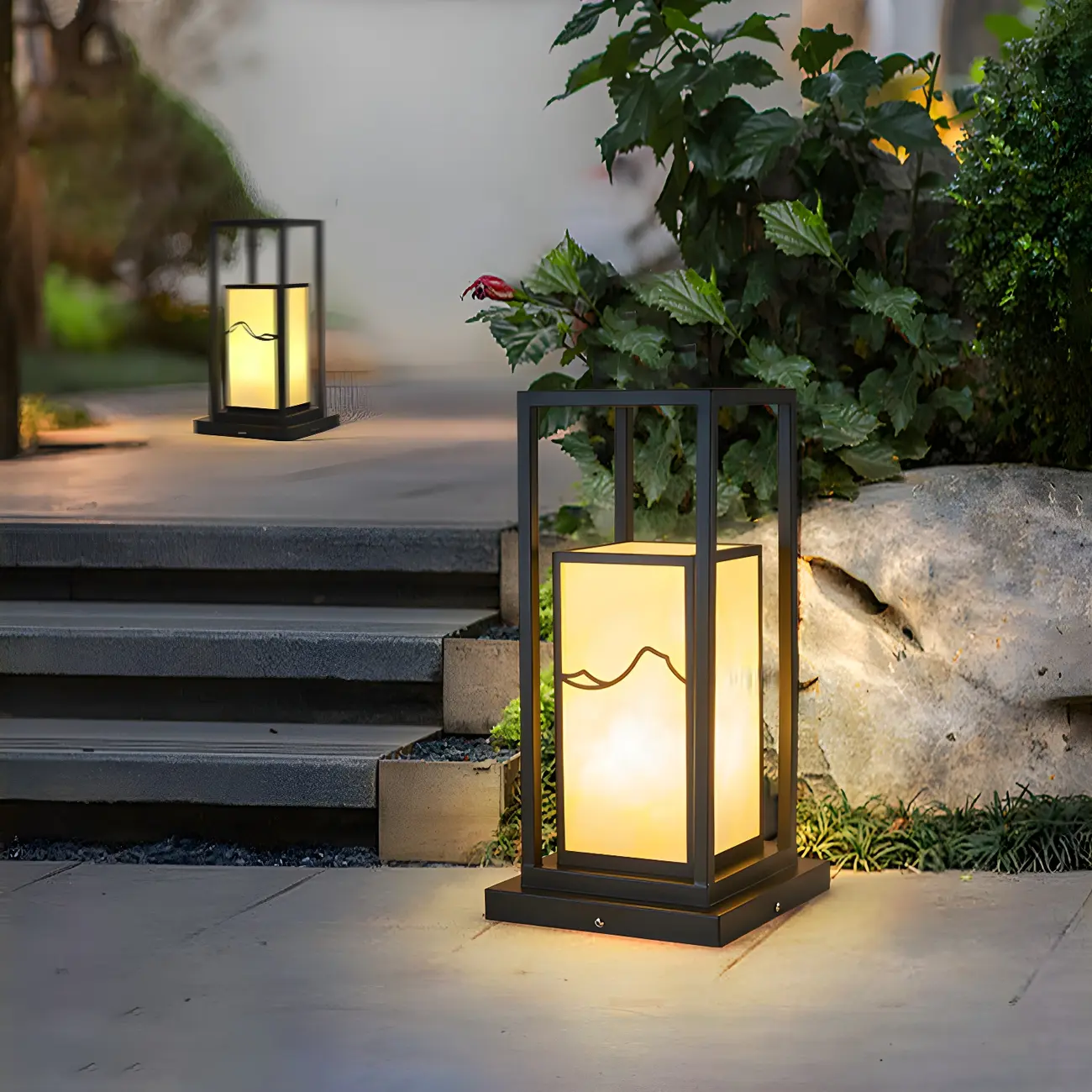 Black Metal Glass Geometric Post Cap Light