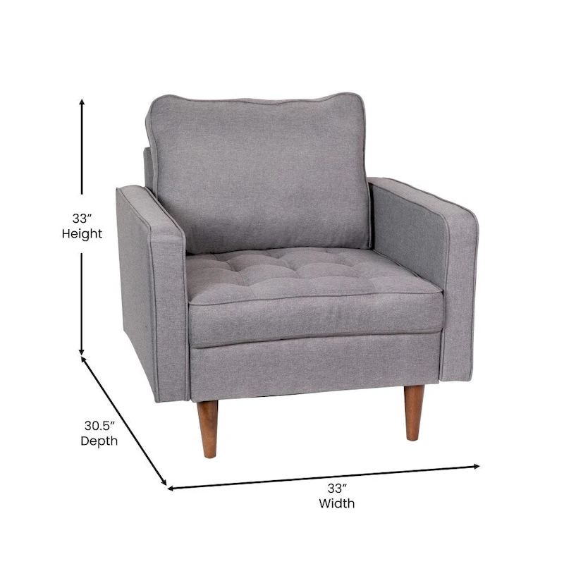 Compact Upholstered Tufted Chair with Wooden Legs