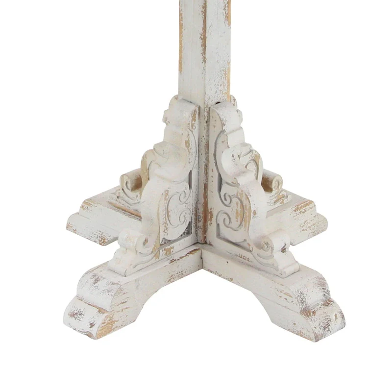 Wood Scroll Intricately Carved Accent End Table, Rustic Brown Gray Cream Side Table