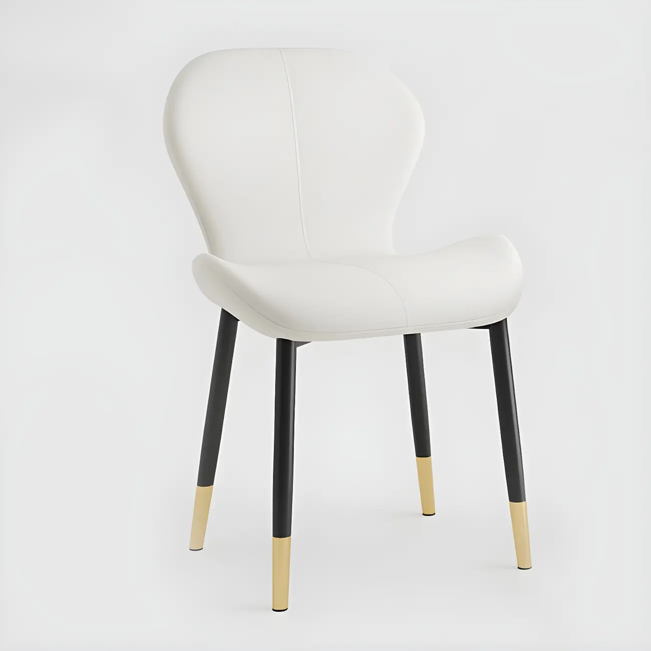 Art Deco Curved Back Leather Dining Chair Solid Back