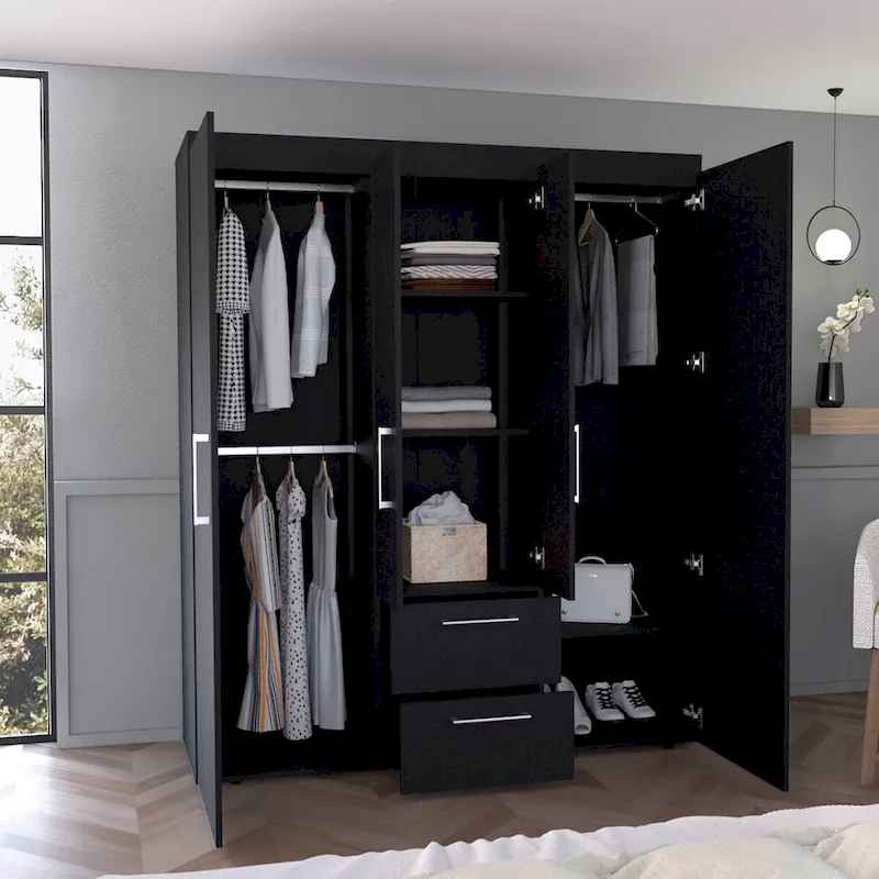 Bariloche Armoire with Hanging Rods, Shelves, 2 Drawers