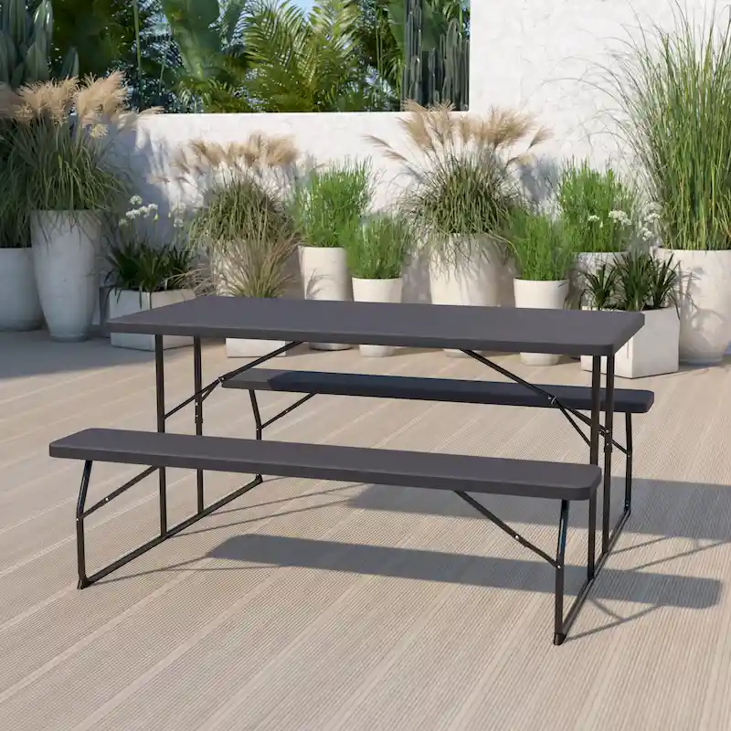 All-In-One Folding Picnic Table and Bench Set - Adult Size, Wood Grain