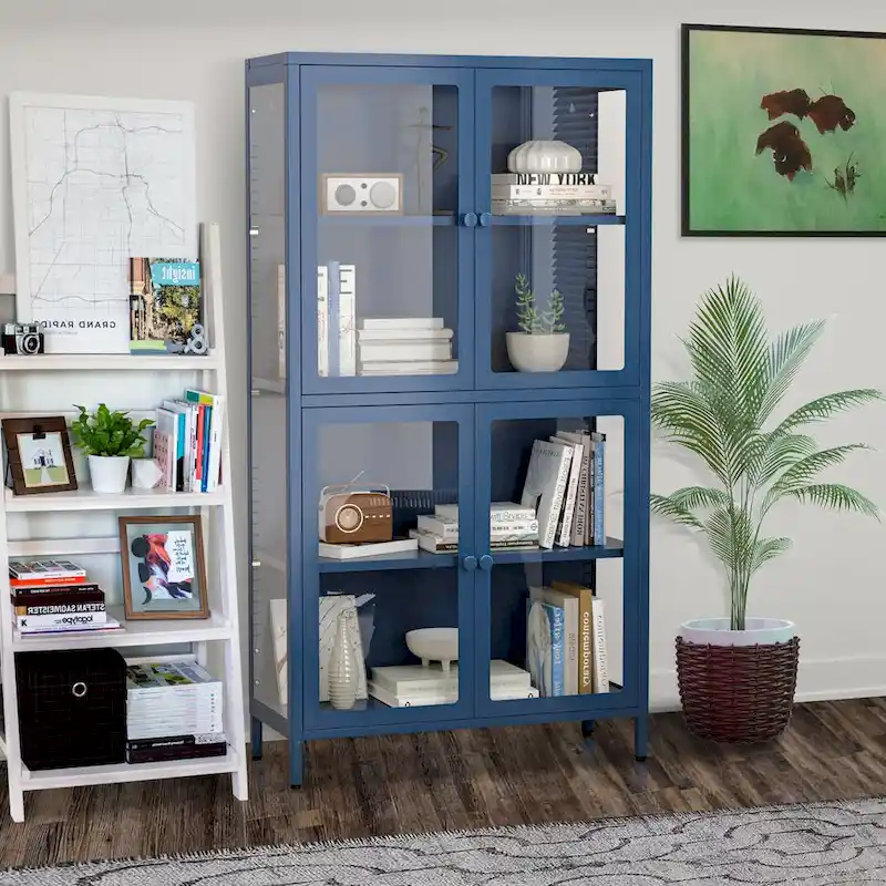 Four Glass Door Storage Cabinet with Adjustable Shelves