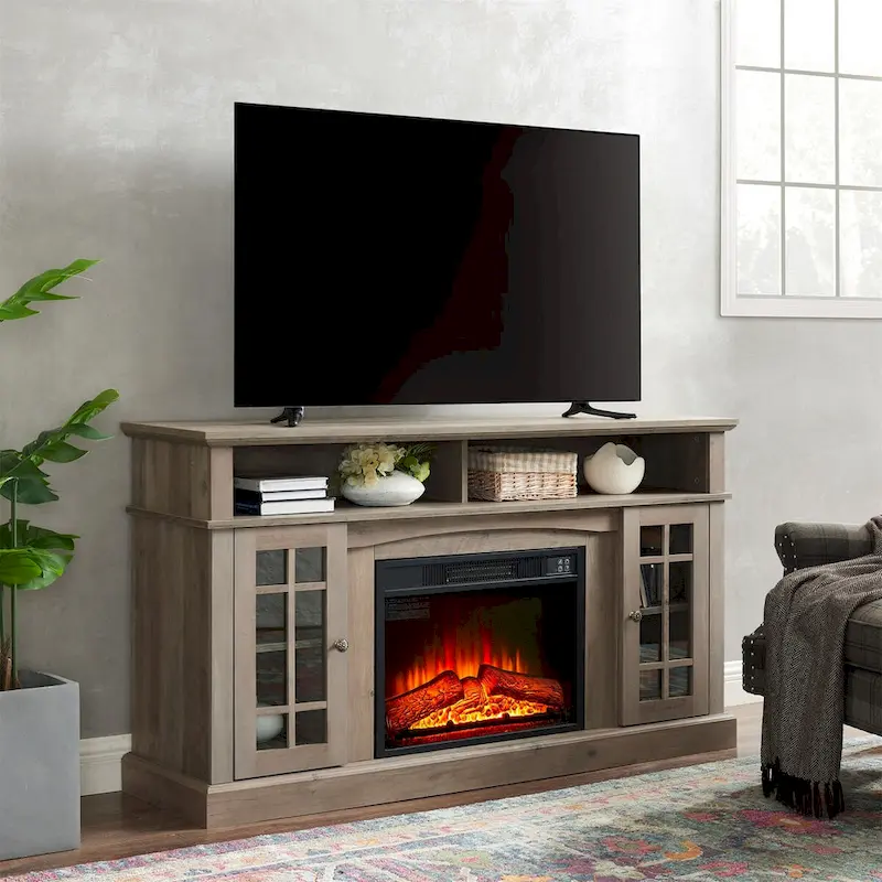 Modern Entertainment Console with 23  Fireplace Inset