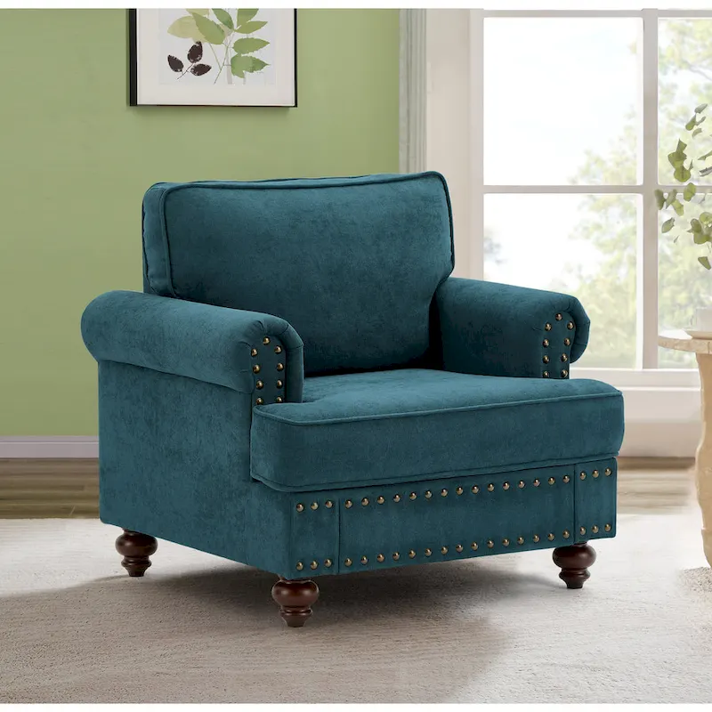37.2 Chenille Upholstered Accent Chair with Nailheads