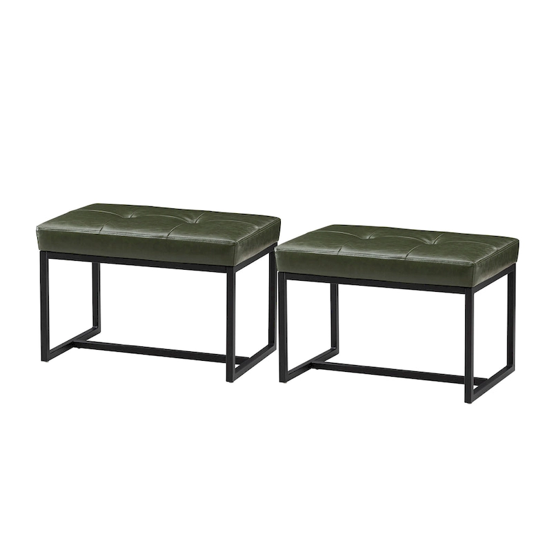 Glitzhome Set of 2 24W Modern PU Leather Button-tufted Ottoman Foot stool