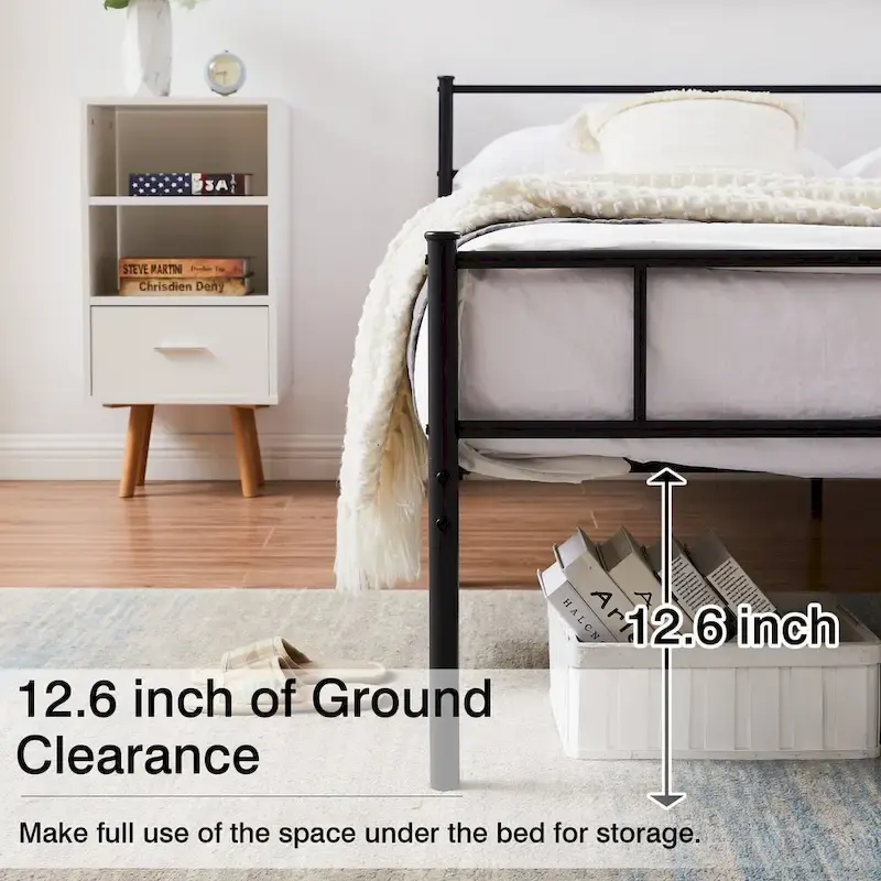 Metal Bed Frame with Headboard and Footboard, No Box Spring Needed