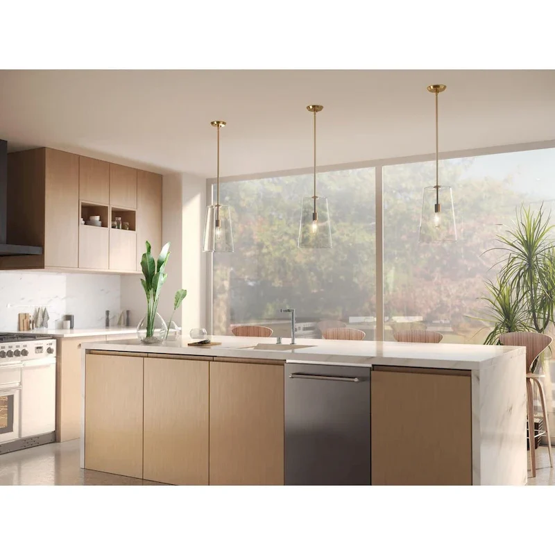 Clarion Collection One-Light Satin Brass Clear Glass Coastal Pendant Light - 10.5 in x 10.5 in x 15.875 in