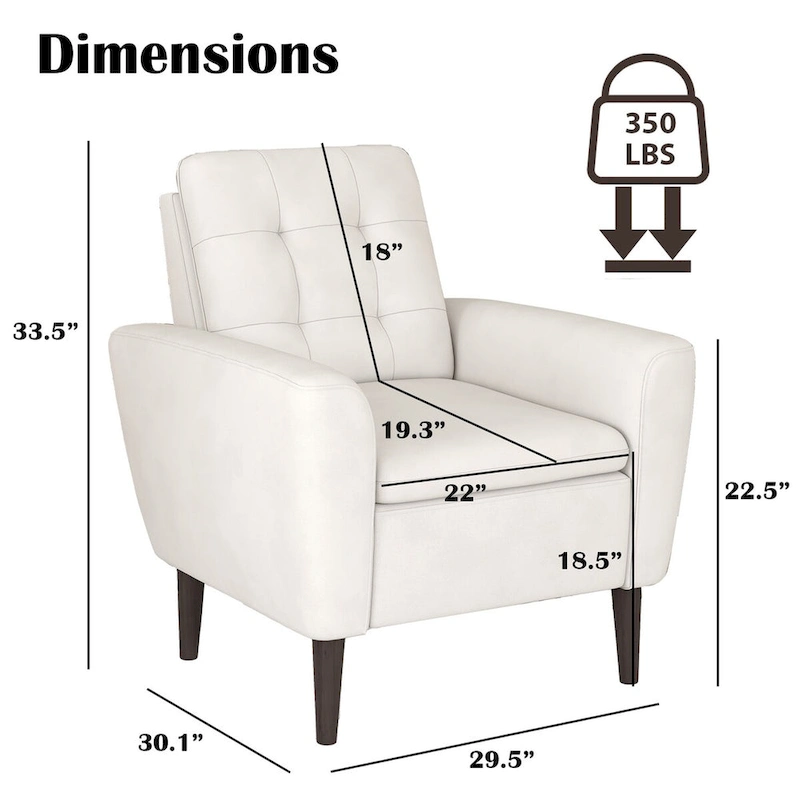 Button Tufted Fabric Accent Chair Armchair with Solid Sagwan Wooden Frame