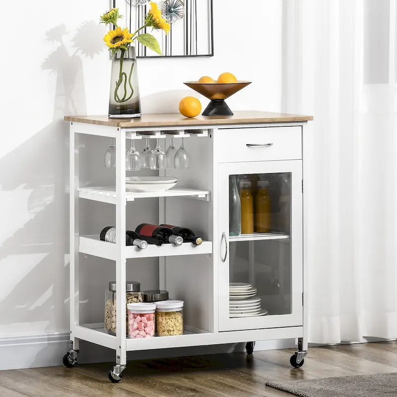 HOMCOM Utility Kitchen Cart, Rolling Kitchen Island Storage Trolley