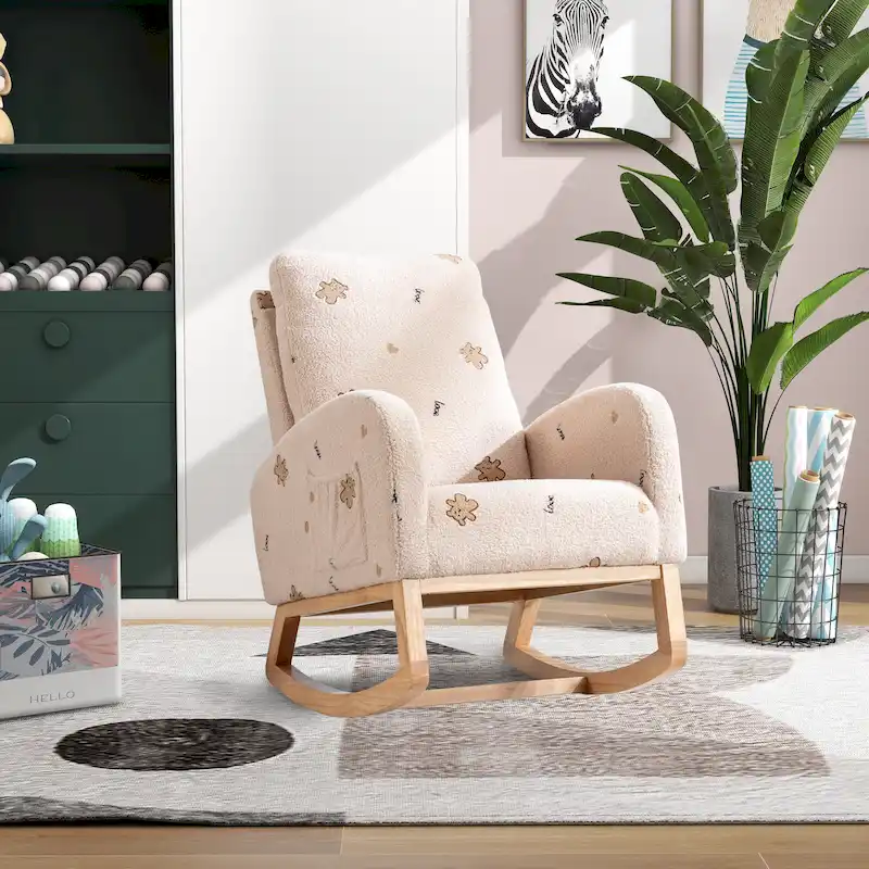 26.8 Upholstered High Back Rocking Chair with Side Pocket