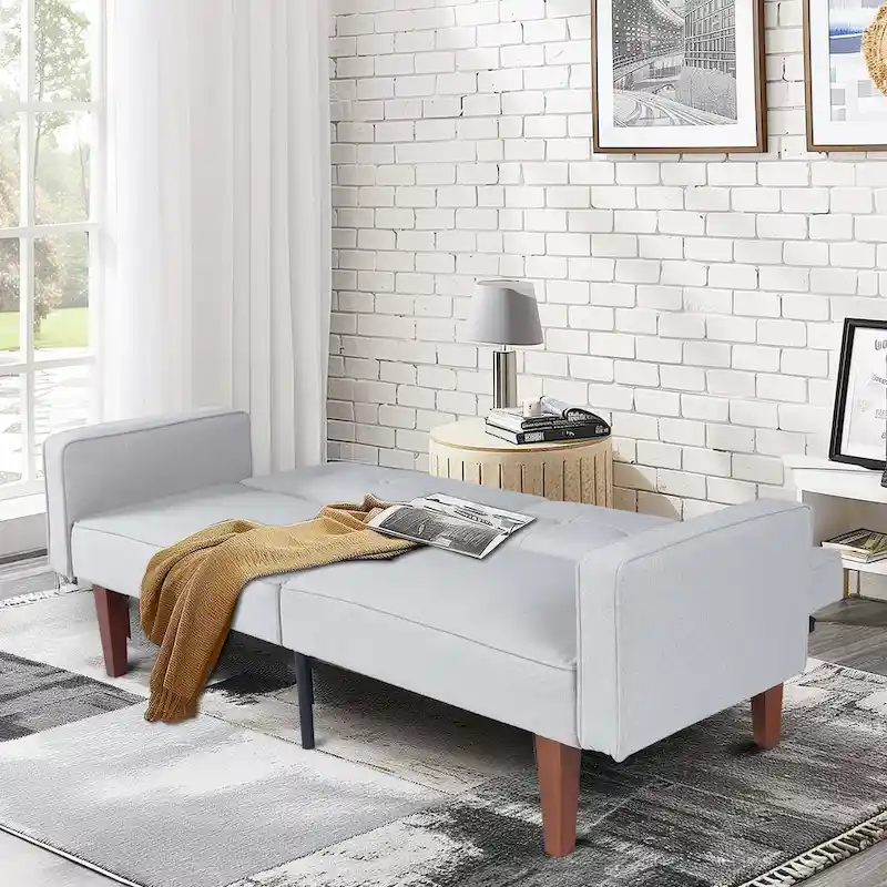 68 in. Soft Convertible Sofa Bed with Adjustable Backrest and Solid Wood Legs