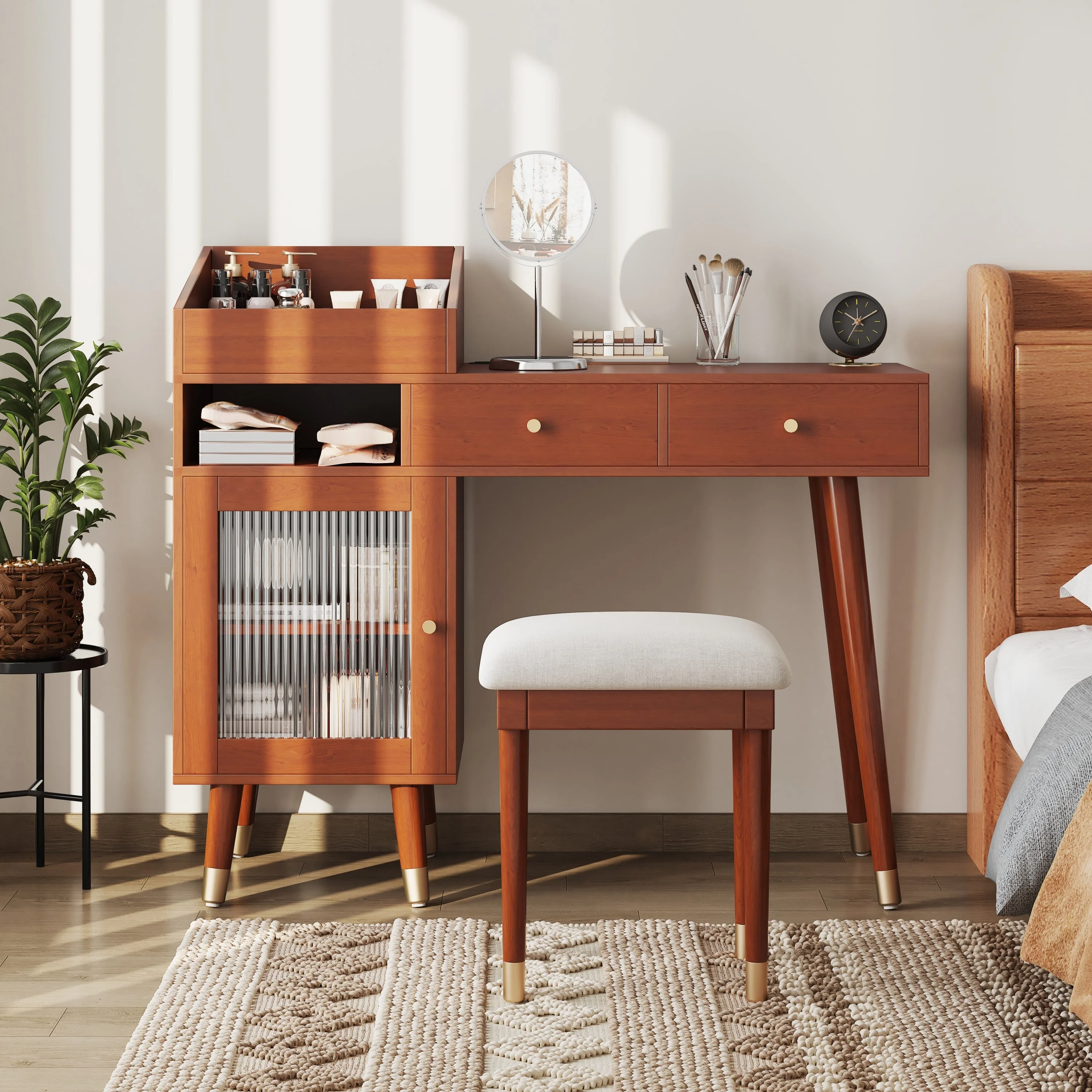 Walker Edison | Modern Makeup Vanity Desk with Drawers