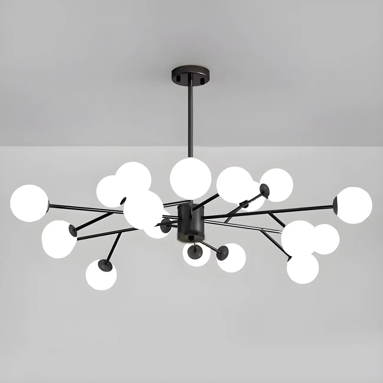 Mid-Century Modern White Globe Glass Sputnik Chandelier